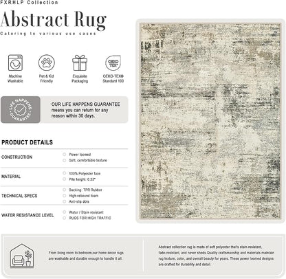 Area Rug Living Room: 5x5 Modern Washable Soft Carpet Ash Brown | - Image 3