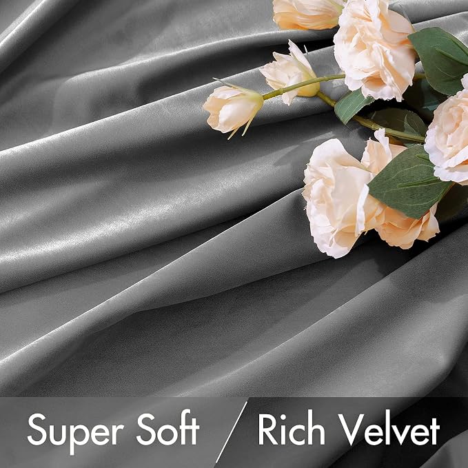 MIULEE Grey Velvet Curtains 52x90 inches 2 Panels Luxury Blackout Curtains | - Image 4