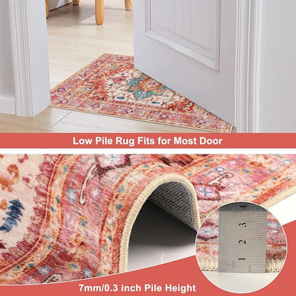 Yamaziot Washable Area Rug, 2x3 Small Boho Vintage Entryway Non-Slip Rug | - Image 4