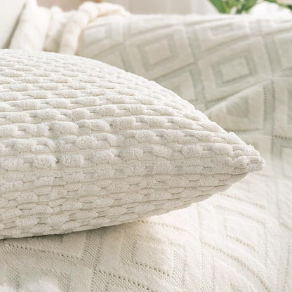 Set of 4 Cream White Decorative Throw Pillow Covers 16x16 Inch Corduroy Pillow - Image 6