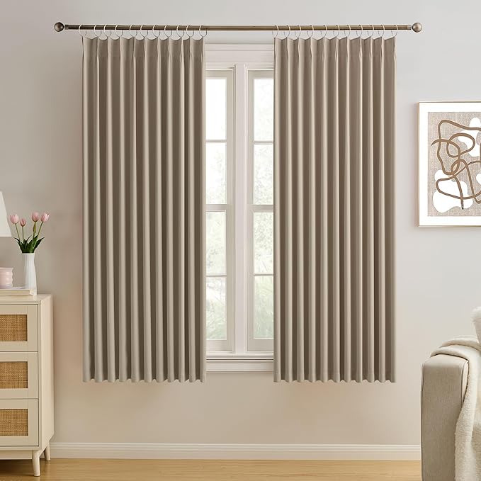 Pinch Pleated Window Curtain Panels 63 Inches Long Light Blocking Solid Ceiling by KEQIAOSUOCAI