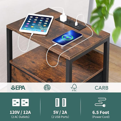 Yoobure Nightstand with Charging Station, LED Night Stand with Fabric Drawers - Image 6