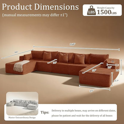 168" Cloud Sectional Couch, Comfort U Shaped Sofa - Image 2