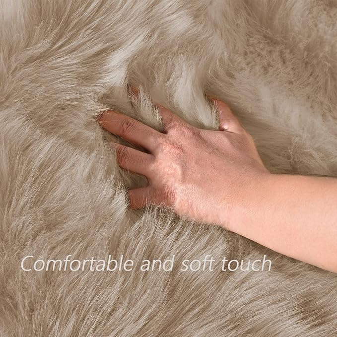 Latepis Shag Area Rugs 4x6 Machine Washable Faux Fur Rug Brown Beige Fluffy - Image 5