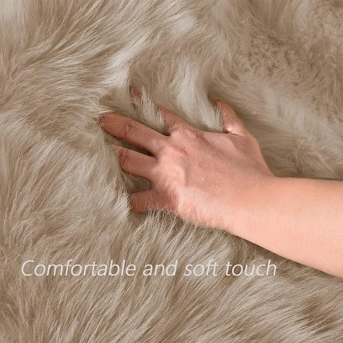 Latepis Light Brown Beige 5X6.7 Faux Fur Rug Fluffy Fuzzy Throw Rugs Washable - Image 4