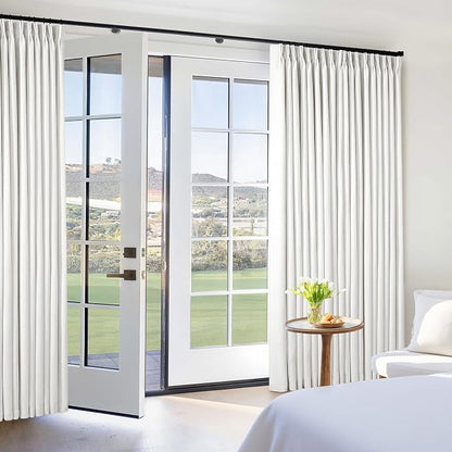 Beige White Pinch Pleated Blackout Linen 84 Inch Long Curtains 60 Inch Wide | - Image 6