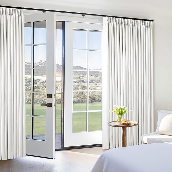 Beige White Pinch Pleated 100% Blackout Linen Curtains W60xL102 1 Panel | Black - Image 7