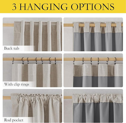 NICETOWN Rod Pocket Full Blackout Natural Linen Curtains 102" Length - Image 6