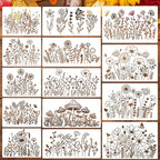 Flower Stencils for Painting Wildflower Stencils Reusable Floral Stencil for Crafts Wall Canvas Fabrics Furniture Card