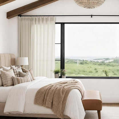 Extra Wide Pinch Pleated 96 Inch Long Linen Curtains 100 Inches Wide | Light - Image 7