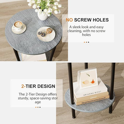 Round Side Table Set of 2, 2-Tier Modern Accent Table, Small Bedside Table - Image 6