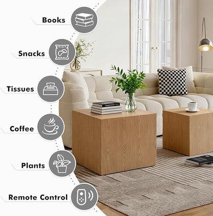Square Nesting Tables for Living Room, Nesting Coffee Table Wood Grain Veneer - Image 4