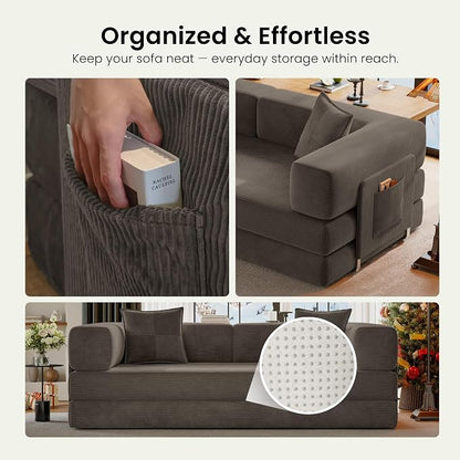 78.8" Convertible Futon Sofa Bed, Corduroy Futon Couch - Image 8