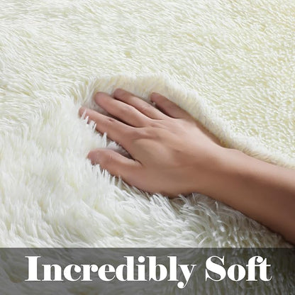 Cream White Rugs for Living Room Bedroom, 5x8 Fluffy Bedside Area Rug, Soft - Image 2