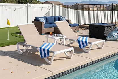 PURPLE LEAF Patio Chaise Lounge Chair Set of 3 Outside Aluminum Plastic by PURPLELEAF