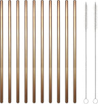 10 Pcs Stainless Steel Straws, Reusable Drinking Straws, Straight Metal Straw Sets with 2 Pcs Cleaning Brushes (8.5 Inch, Rose Gold)