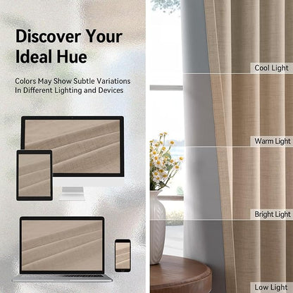 100% Blackout Linen Textured Curtains 96 Inch Long, Burlywood Birch | 100% - Image 7