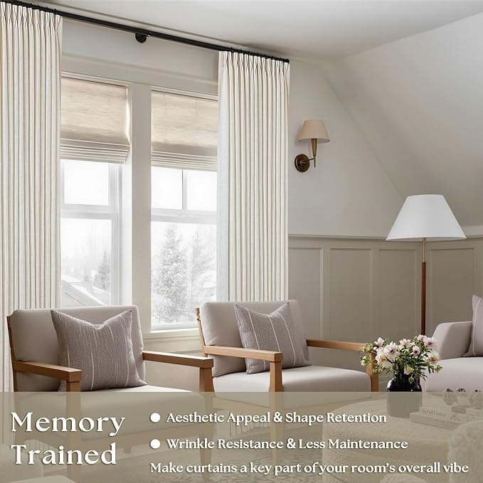 98 Inch Long Curtains Pinch Pleat Linen Curtains 2 Panels Natural | Light - Image 2
