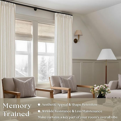 Memory Shape Trained Pinch Pleated Linen Curtains 100 Inches Long | Natural - Image 2