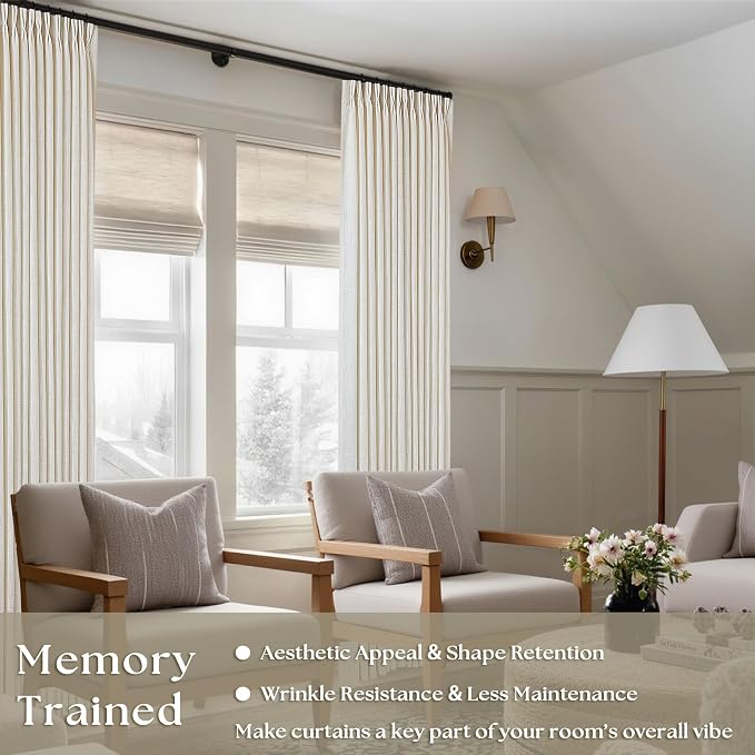Natural Pinch Pleated Linen Curtains 126 Inches Long 2 Panels | - Image 2