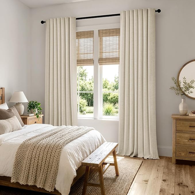 MIULEE 100% Blackout Linen Curtains 42 x 96 Inch Light Ivory 2 Panels | Thermal - Image 8