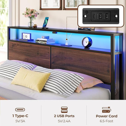 Rolanstar Twin Bed Frame with 4 Storage Drawers & 2-Tier Storage Headboard - Image 7