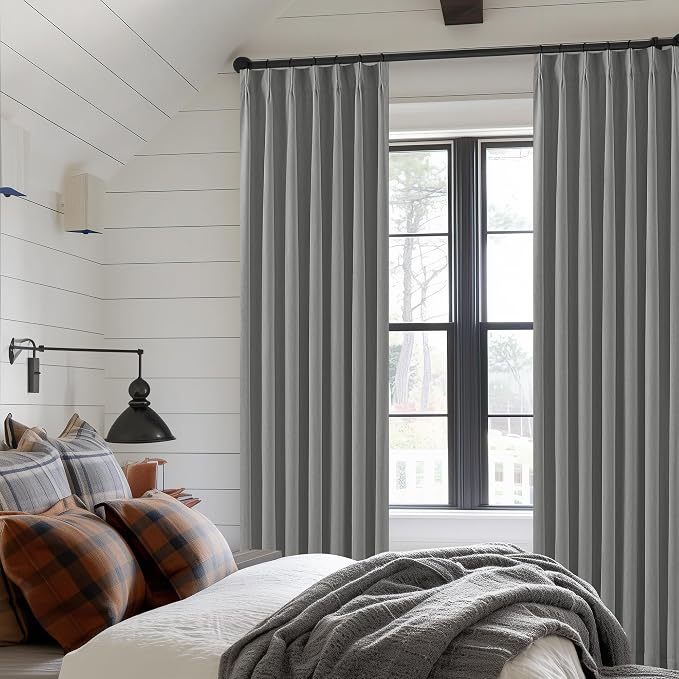 Grey Pinch Pleated 100% Blackout Linen Curtains - Image 8