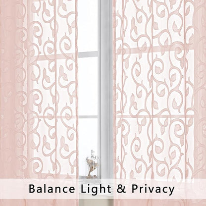 Furman Blush Pink Sheer Curtains 36 inch Length 2 Panels Set - Image 4