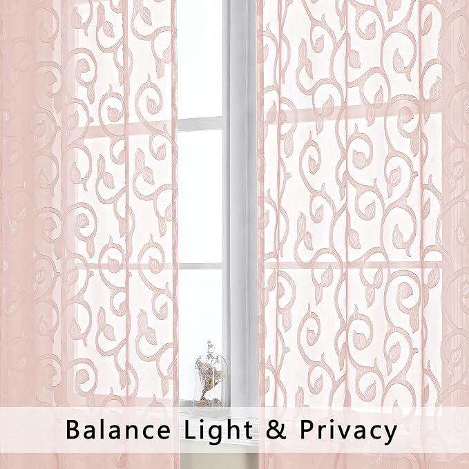 Furman Blush Sheer Curtains, 72 inches Long 2 Panels Set, Light Filtering Top - Image 2