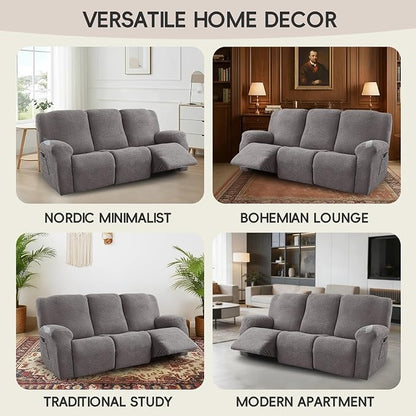5-Piece Recliner Sofa Covers, Stretch Geometric Strokes Jacquard Recliner Sofa - Image 7
