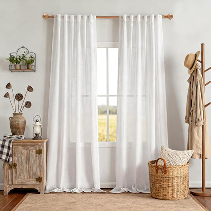 MYSKY HOME White Linen Curtains 96 Inches Long by MYSKYHOME