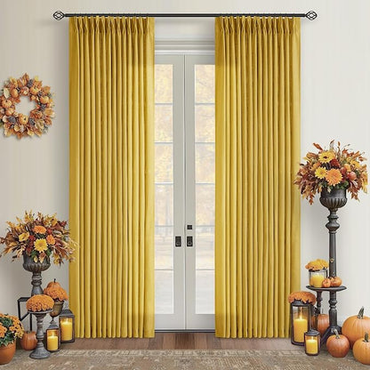 Mustard Yellow 80 Inch Pinch Pleated Linen Light Filtering Curtains 2 Panels - Image 7