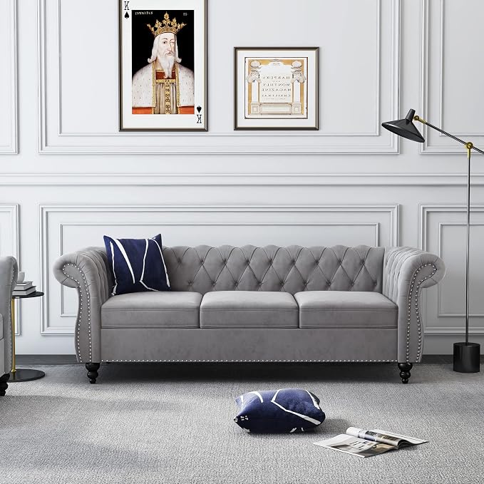2 Piece Living Room Set, Velvet Chesterfield Sofa Loveseat Couch - Image 5