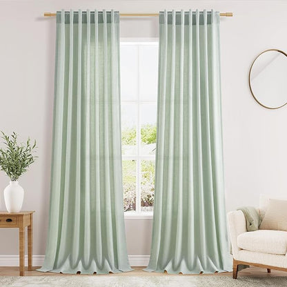 Extra Long Aqua Green Linen Curtains 120 Inch by Nanspring