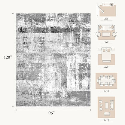 Rugflix 8x10 Area Rugs for Living Room, Washable Grey Large Rug | Machine - Image 2