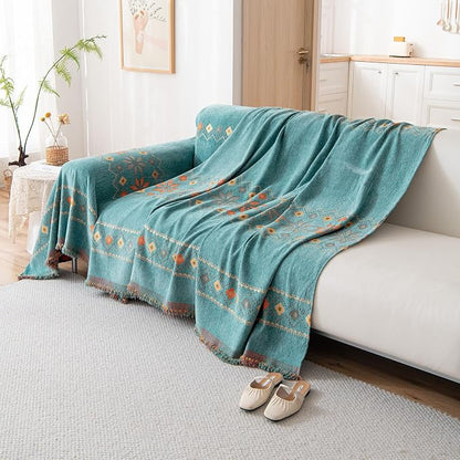 DREAMINGO Teal Boho Couch Cover Jacquard Chenille Sofa Covers Washable 3 Seater - Image 2