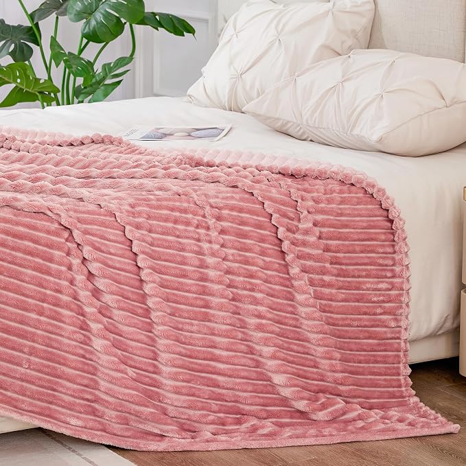 BEDELITE 3D Ribbed Jacquard Pink King Size Blankets - Image 7