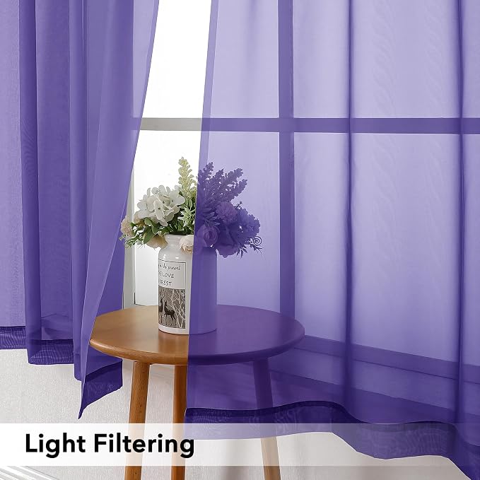 Simplebrand Purple Short Sheer Curtains 45 Inch Length - Image 2