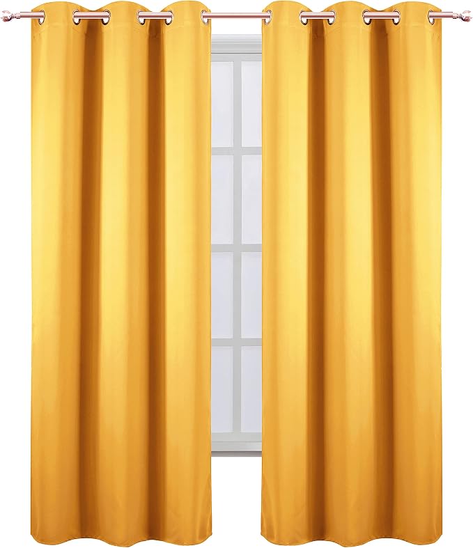 Yellow Thermal Blackout Curtains/42 x 84 Inch/Set of 2 Panels Room Darkening - Image 2