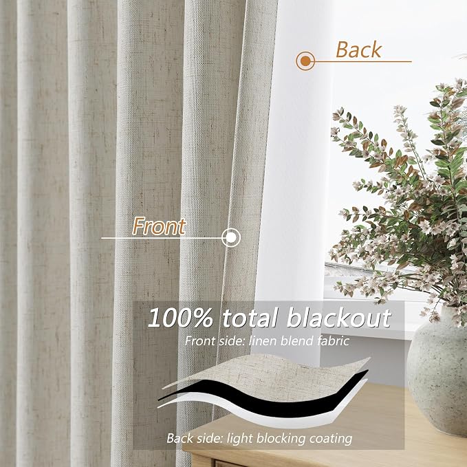 100% Blackout Linen Curtains for Bedroom 84 inches Long, Thermal Insulated Room - Image 4