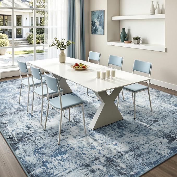 Rugflix 5x7 Area Rugs for Living Room, Washable Light Blue Grey Large Rug | - Image 3