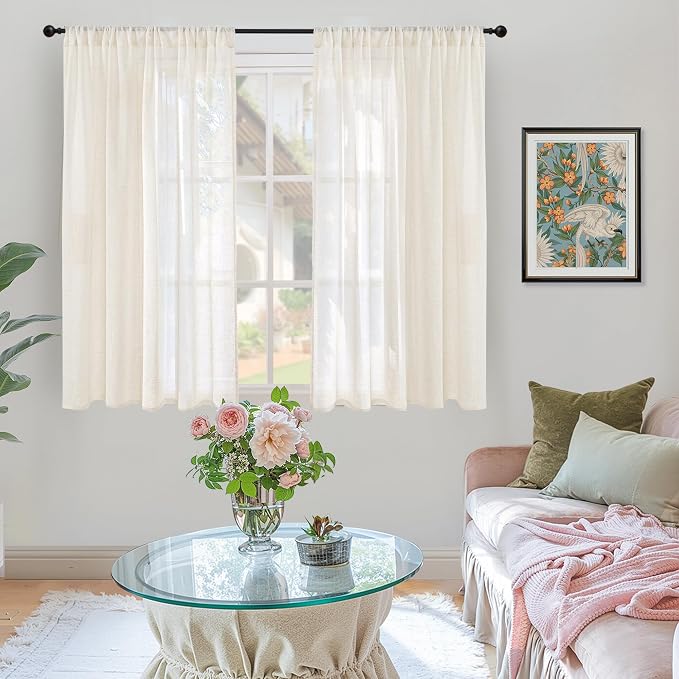 BGment Ivory Linen Curtains 48 Inches Long - Image 2