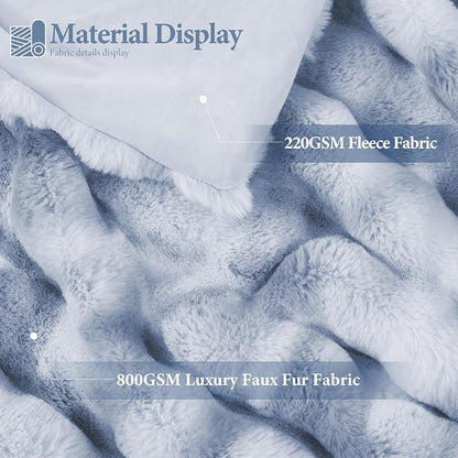 Luxury 1000GSM Faux Rabbit Fur Throw Blanket, Super Heavy Warm Cozy Grey - Image 2