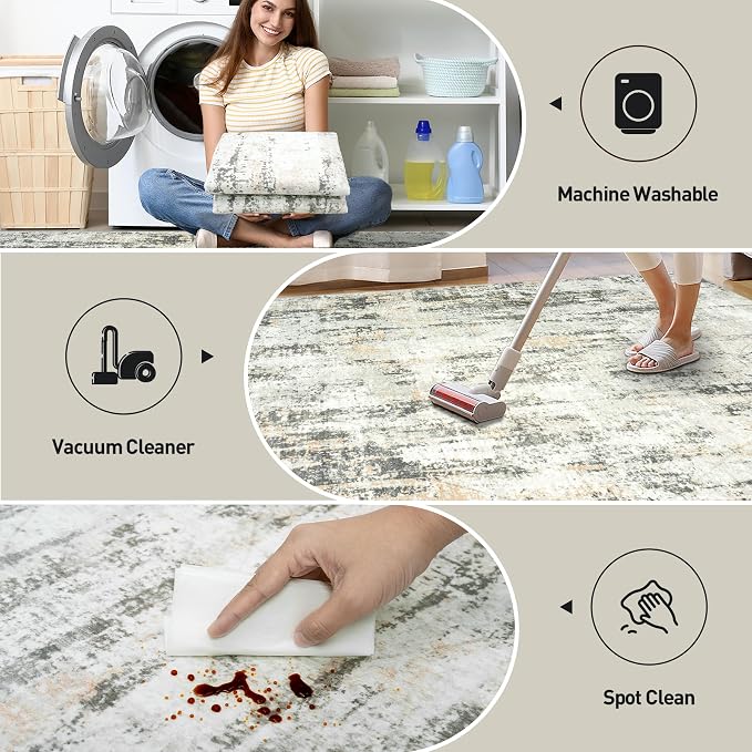 6x9 Area Rugs for Living Room: Washable Abstract Grey Brown Badroom Carpet | - Image 5