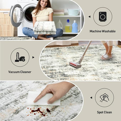 8x10 Area Rugs for Living Room: Washable Abstract Grey Brown Badroom Carpet | - Image 5
