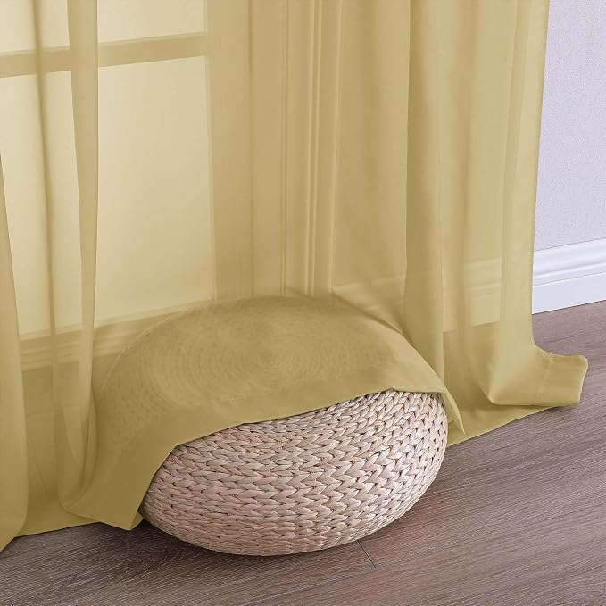Sheer Curtains 84 Inches Long 2 Panels Set, Sheer Gold Curtains - Image 6