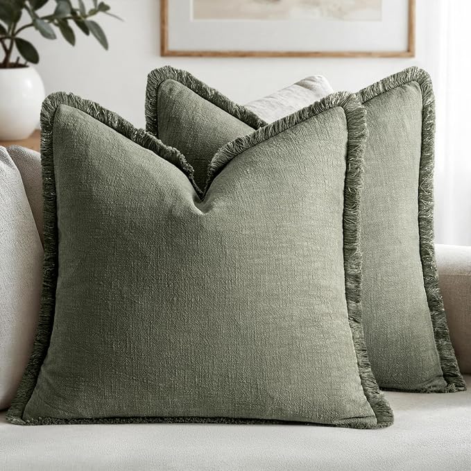 MIULEE Linen Decorative Euro Throw Pillow Covers Light Olive Green 26x26 | Set by MIULEE
