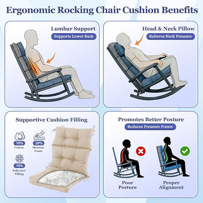 Rocking Chair Cushion, Waterproof and Fade-Resistant Adirondack Rocker Cushions - Image 3