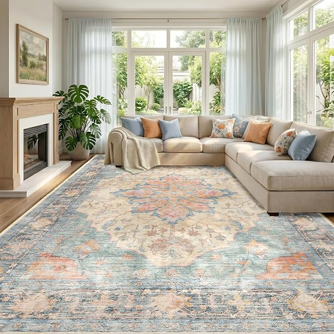 RELEANY Washable Area Rug, Large 9'x12', Water Repellent, Pet Friendly by RELEANY