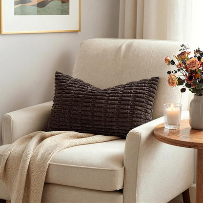 MIULEE Lumbar Corduroy Decorative Throw Pillow Covers 12x20 Dark Brown | Pack - Image 2